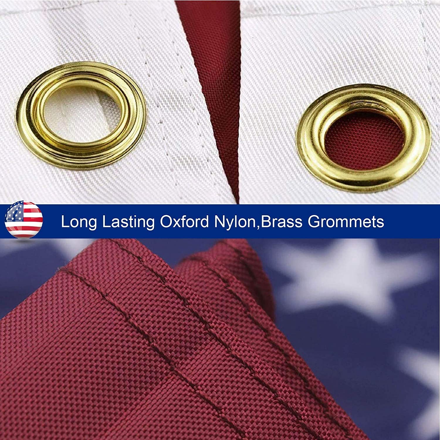 White Leto outdoor heavy duty American flag with embroidered stars, ideal for garden display, featuring vibrant red, white, and blue colors.