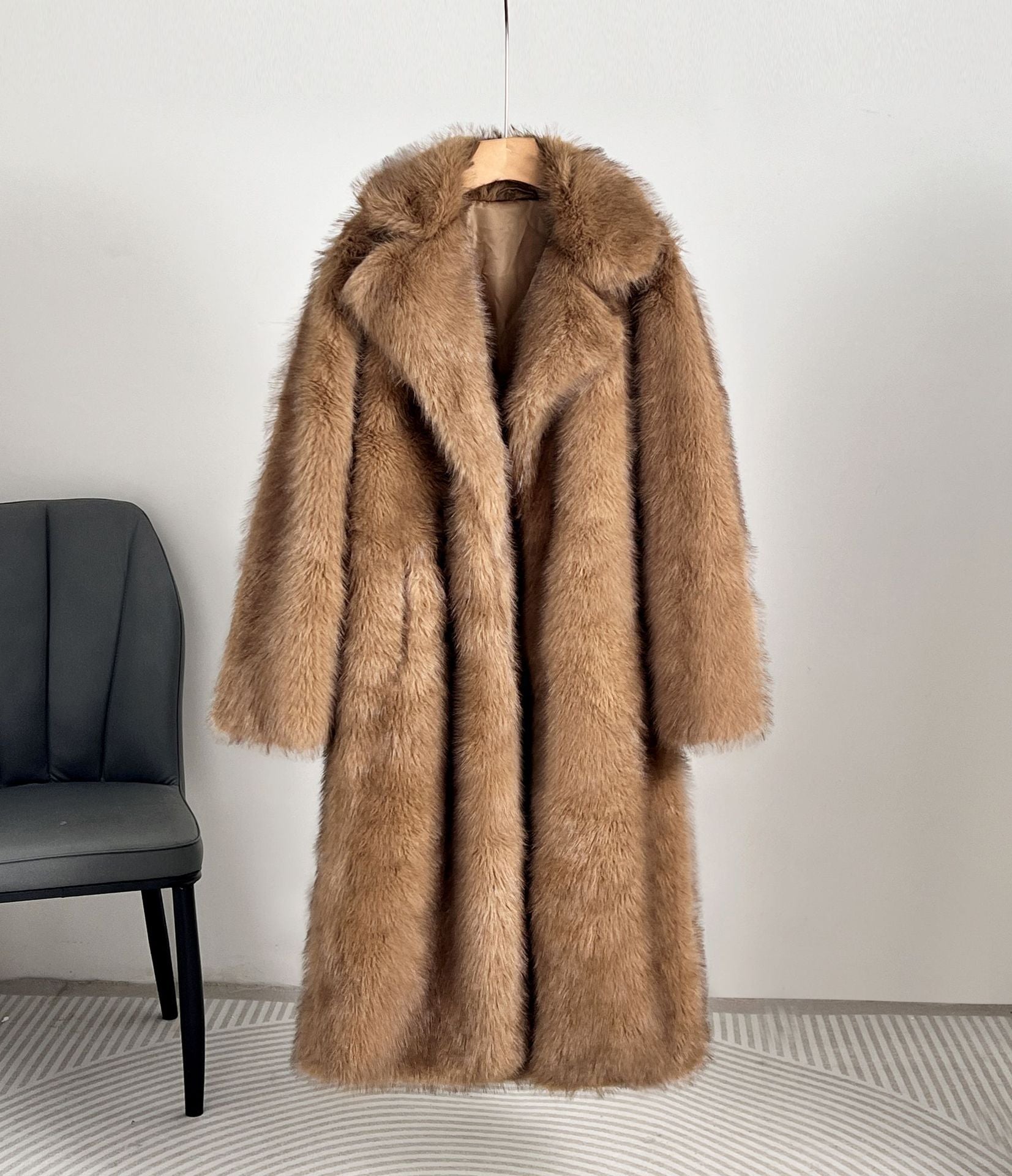 Carmine Juneberry Royal Faux Fur Maxi Coat in 25 Edition, stylish long jacket with plush faux fur exterior and cozy interior.