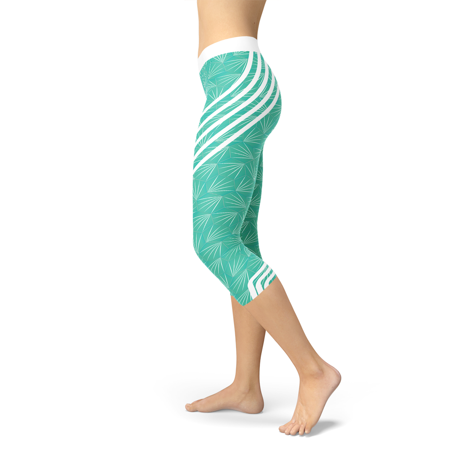 Turquoise Start2Finish sports capri leggings with a snug fit and elastic waistband, designed for active wear and workout comfort.