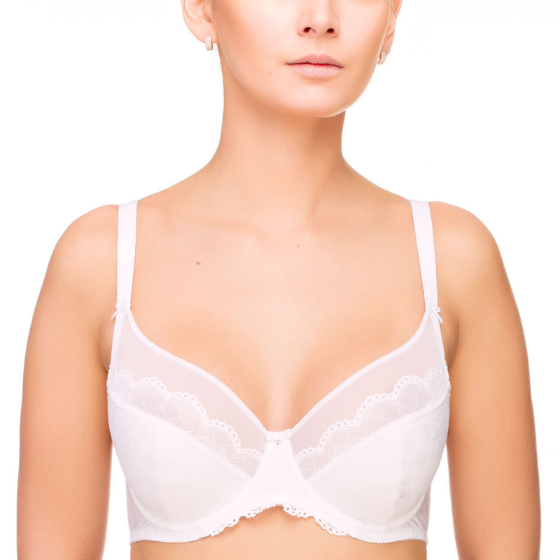 Full figure unlined pink Lauma Vivian bra with supportive straps and delicate lace details, designed for comfort and style.