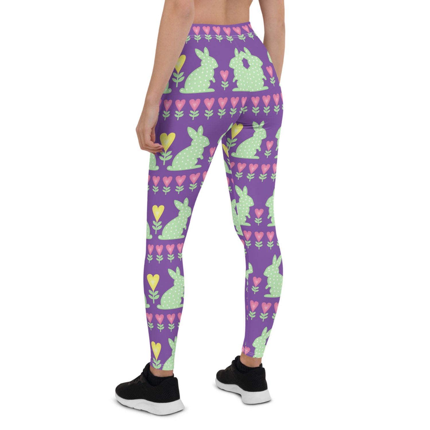 Maroon Sooty Easter Bunny leggings for women, activewear with playful bunny print, stretchy fabric, comfortable fit for spring workouts