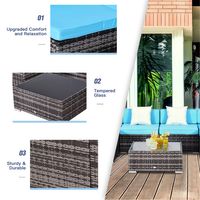 Outsunny 7-piece rattan outdoor sofa set with taupe cushions, patio furniture for outdoor lounging and entertaining.
