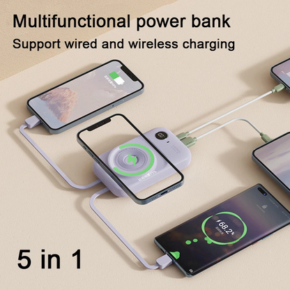 Teal Simba magnetic power bank with dual-line mini portable charger, compact tech accessory for on-the-go device charging.