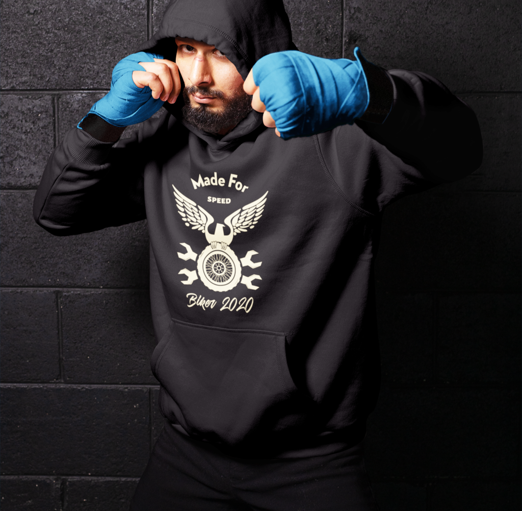 Yellow Pandora Made for Speed hooded sweatshirt with front pocket and drawstring hood, casual sweater for men and women.