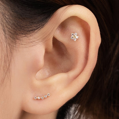 Blue Chrysippus 14K solid gold Xavia piercing earrings with sleek, minimalist design and polished finish.