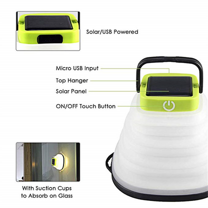 Lilac Milo portable LED solar camping lantern, collapsible outdoor light with handle for camping and outdoor activities