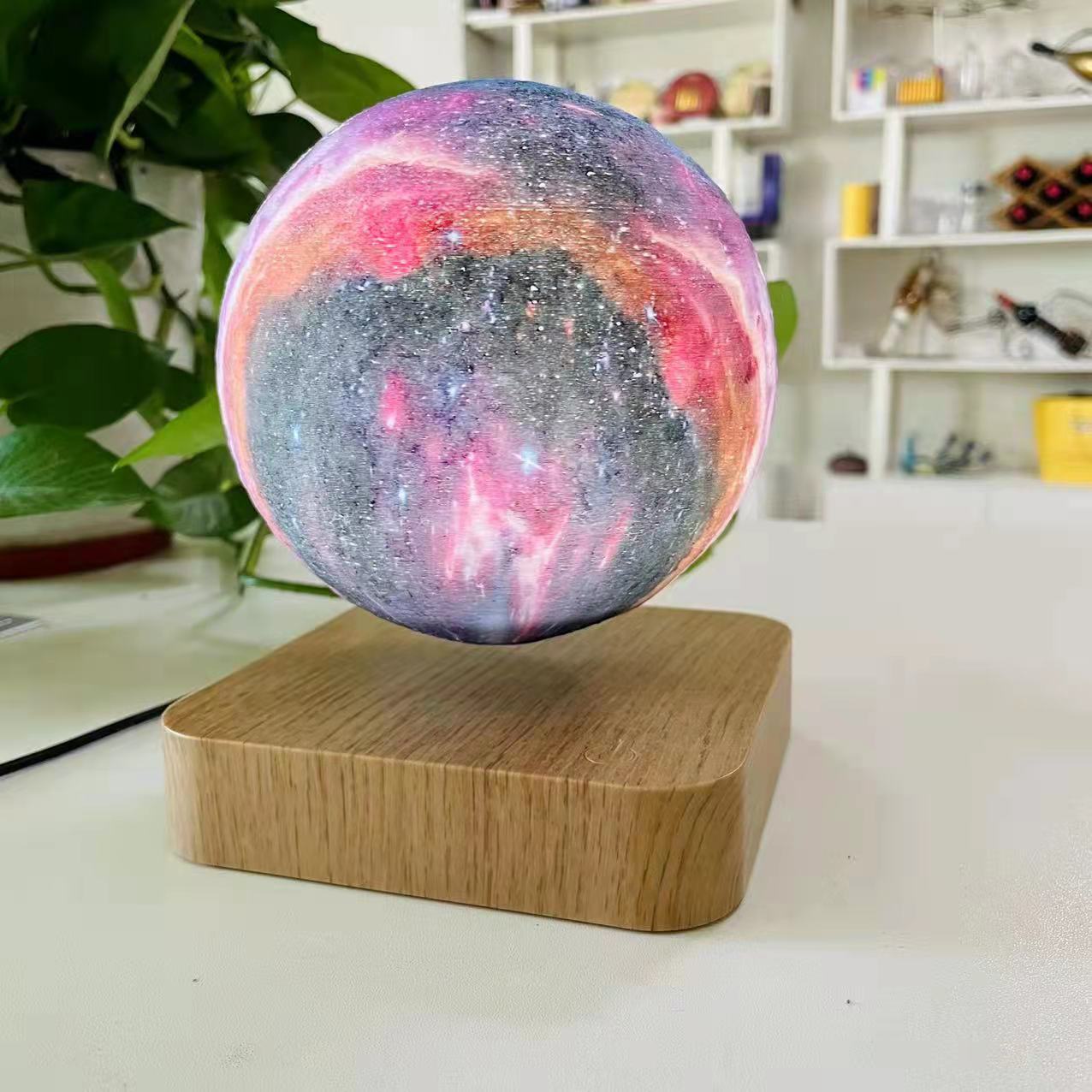 Teal Simba 3D print moon lamp with touch controls, magnetic levitation night lamp, showcasing realistic lunar surface details.