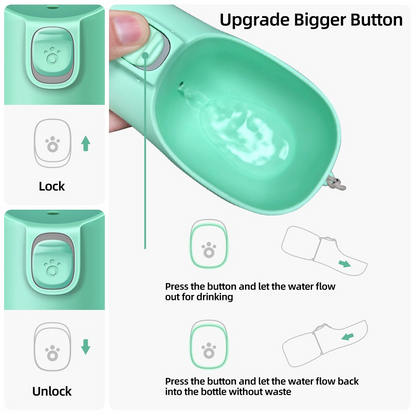 Lilac Milo outdoor pet dog and cat water dispenser and feeder, portable travel water bowl for pets.