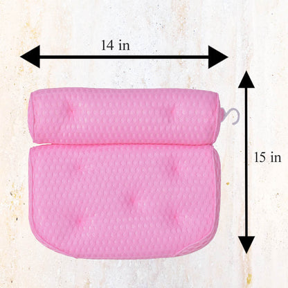 Pink Plum Charlie bathtub pillow with 4D mesh, anti-slip suction cups, designed for comfortable bodycare bath support.