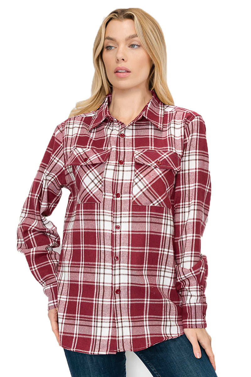 Lime Milo oversized boyfriend plaid checkered flannel top, casual blouse with relaxed fit and button-front design.