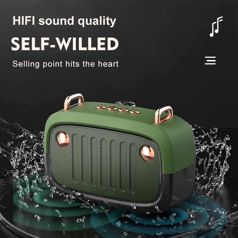 Lilac Milo portable wireless subwoofer Bluetooth V5.0 speaker with FM, compact tech accessory with buttons and speaker grille visible.
