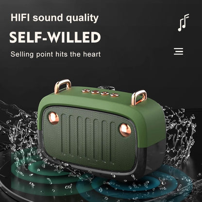 Lilac Milo portable wireless subwoofer Bluetooth V5.0 speaker with FM, compact tech accessory with buttons and speaker grille visible.