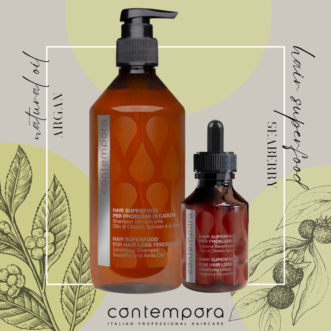 Pink Misty Contempora Hair Superfood Densifying Shampoo bottle, 500ml, with vibrant packaging and product label visible.