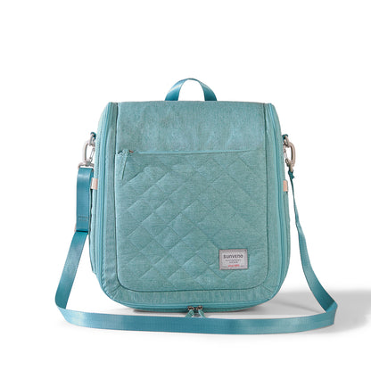Maroon Chronos portable baby diaper bag backpack with changing pad, featuring multiple compartments and adjustable straps for travel.