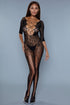 Magenta Caeneus Fire & Desire bodystocking lingerie featuring sheer, intricate lace and strappy design on a mannequin.