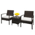 Lilac Milo rattan coffee table from the home garden furniture set, with a glass top and surrounding woven rattan seating area.