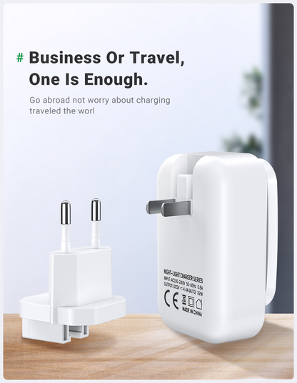 Teal Simba 4-port travel USB charger with LED lamp for iPhone and Samsung devices, portable mobile and laptop accessory.