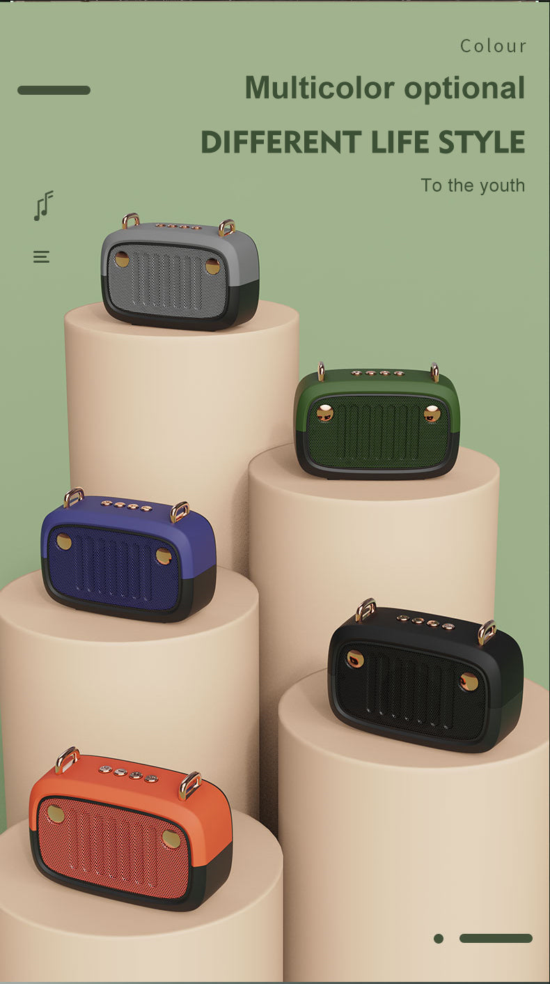 Lilac Milo portable wireless subwoofer Bluetooth V5.0 speaker with FM radio, compact tech accessory for high-quality sound.