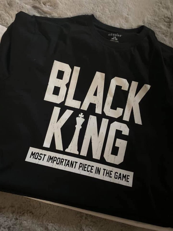 Black King T-shirt by Olive Dionysus featuring a casual fit and bold king graphic on the front.