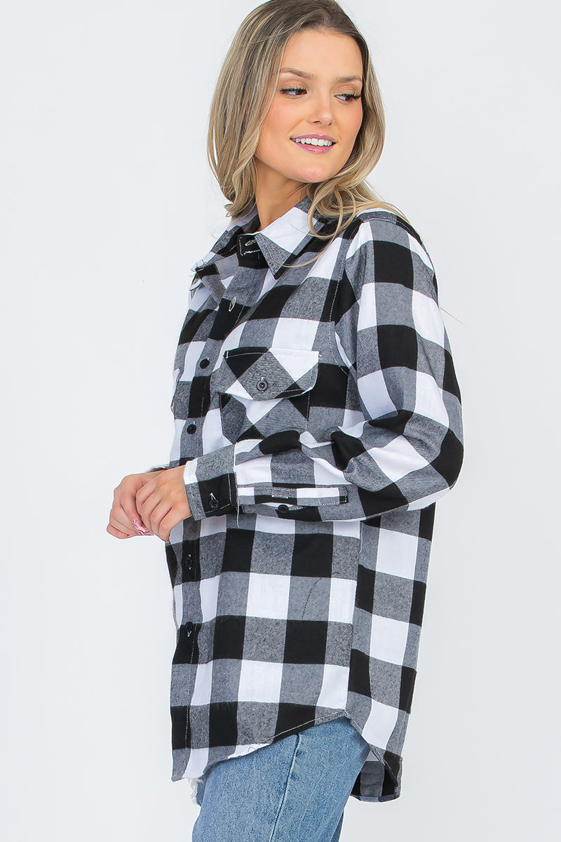 Lime Milo oversized boyfriend plaid checkered flannel top with long sleeves and classic pattern, casual and cozy for everyday wear.