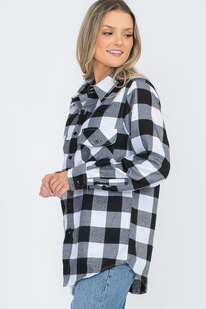 Lime Milo oversized boyfriend plaid checkered flannel top with long sleeves and classic pattern, casual and cozy for everyday wear.