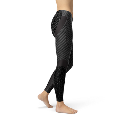 Maroon Sooty womens carbon fiber sports leggings shown on a model, featuring a sleek, fitted design for active wear