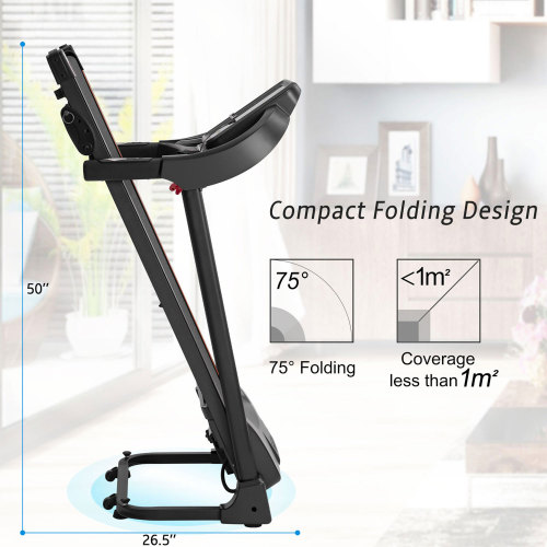 Lilac Milo compact folding treadmill for jogging and running with a motorized belt, black frame and digital display.