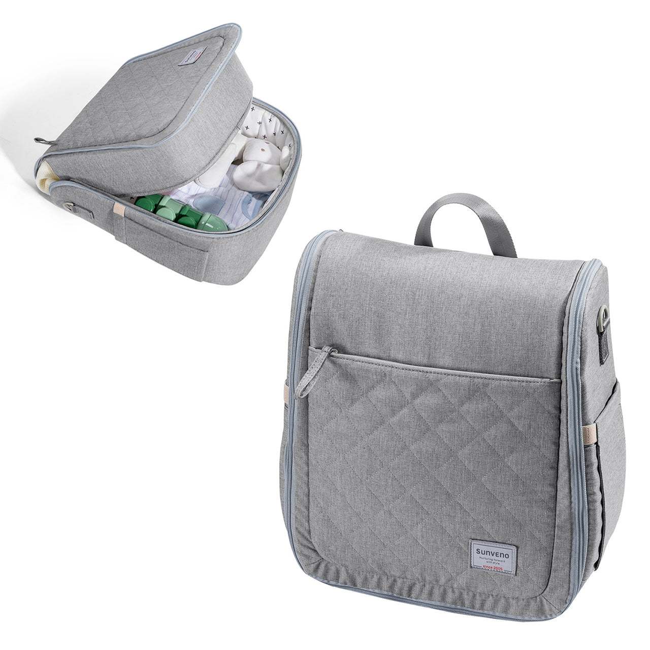 Maroon Chronos portable baby diaper bag backpack with changing pad, featuring multiple compartments for travel and parenting essentials.