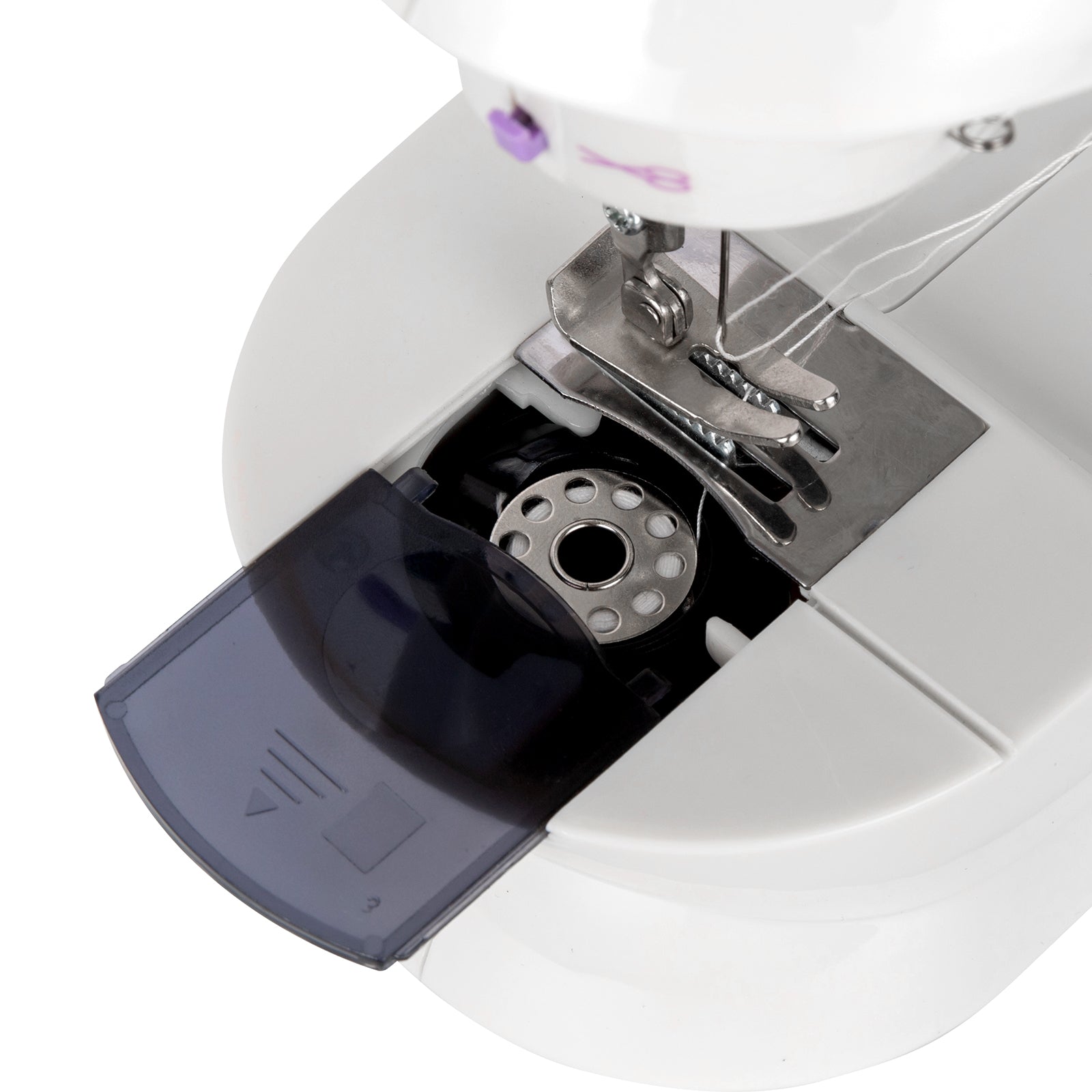 Portable Lilac Milo desktop sewing machine with extension table for home use, compact design for household sewing projects