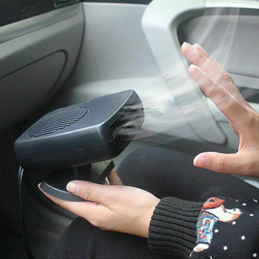 Yellow Pandora 200W 2-in-1 car heater and windshield defroster showing compact design and control panel for automotive heating.