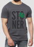 Charcoal grey half sleeve printed T-shirt by Scorpius, featuring a stylish graphic design on the front.