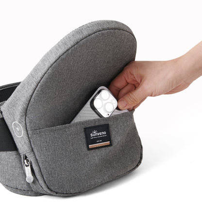 Maroon Chronos collapsible hipseat carrier for kids and babies, showing adjustable straps and padded seating in a neutral setting.