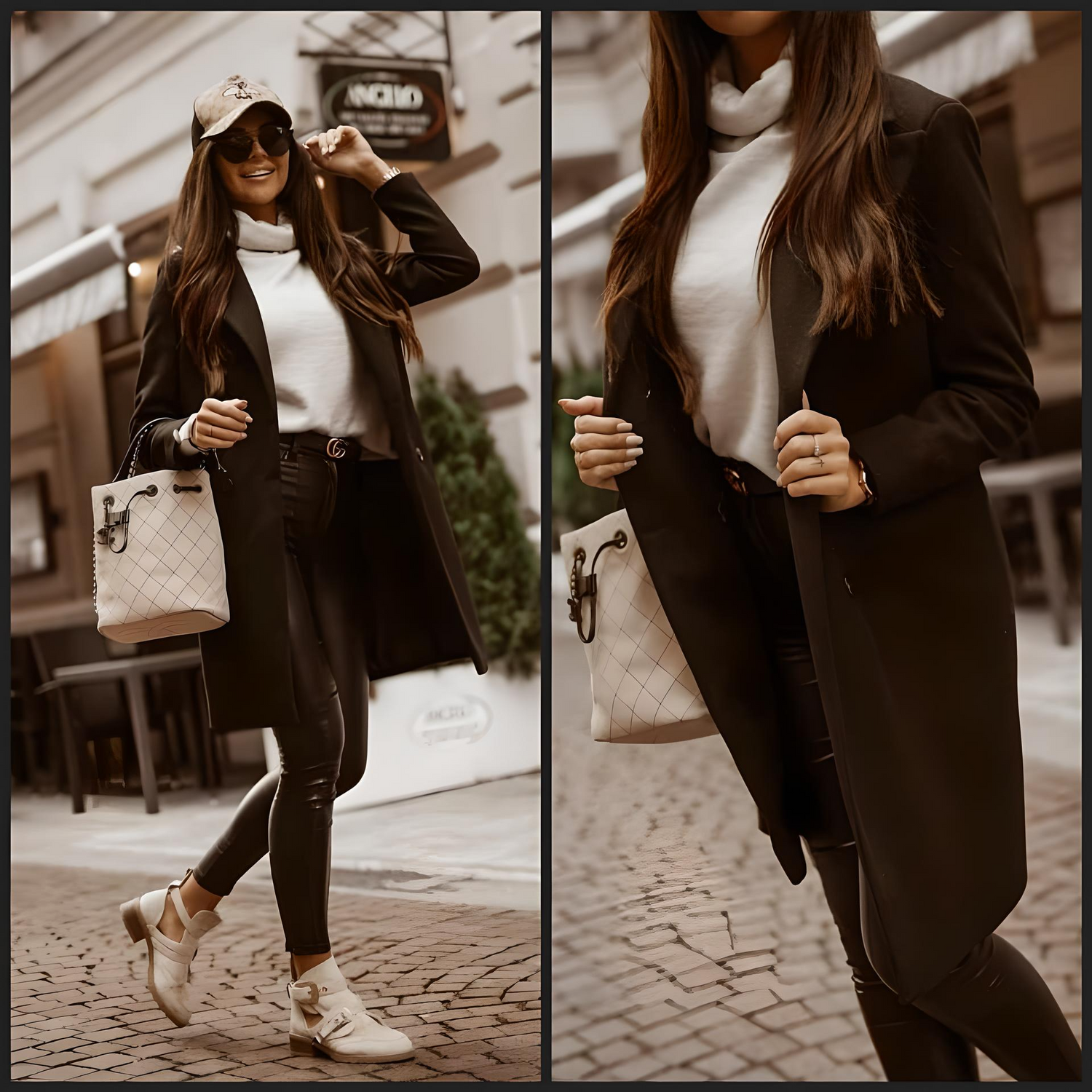 Carmine Juneberry Casual Elegance Wool Coat, stylish jacket with a tailored fit and button details, in a neutral color.