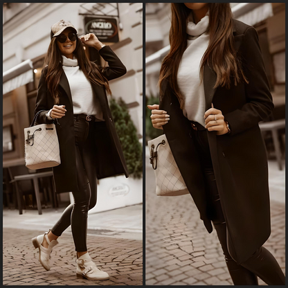 Carmine Juneberry Casual Elegance Wool Coat, stylish jacket with a tailored fit and button details, in a neutral color.
