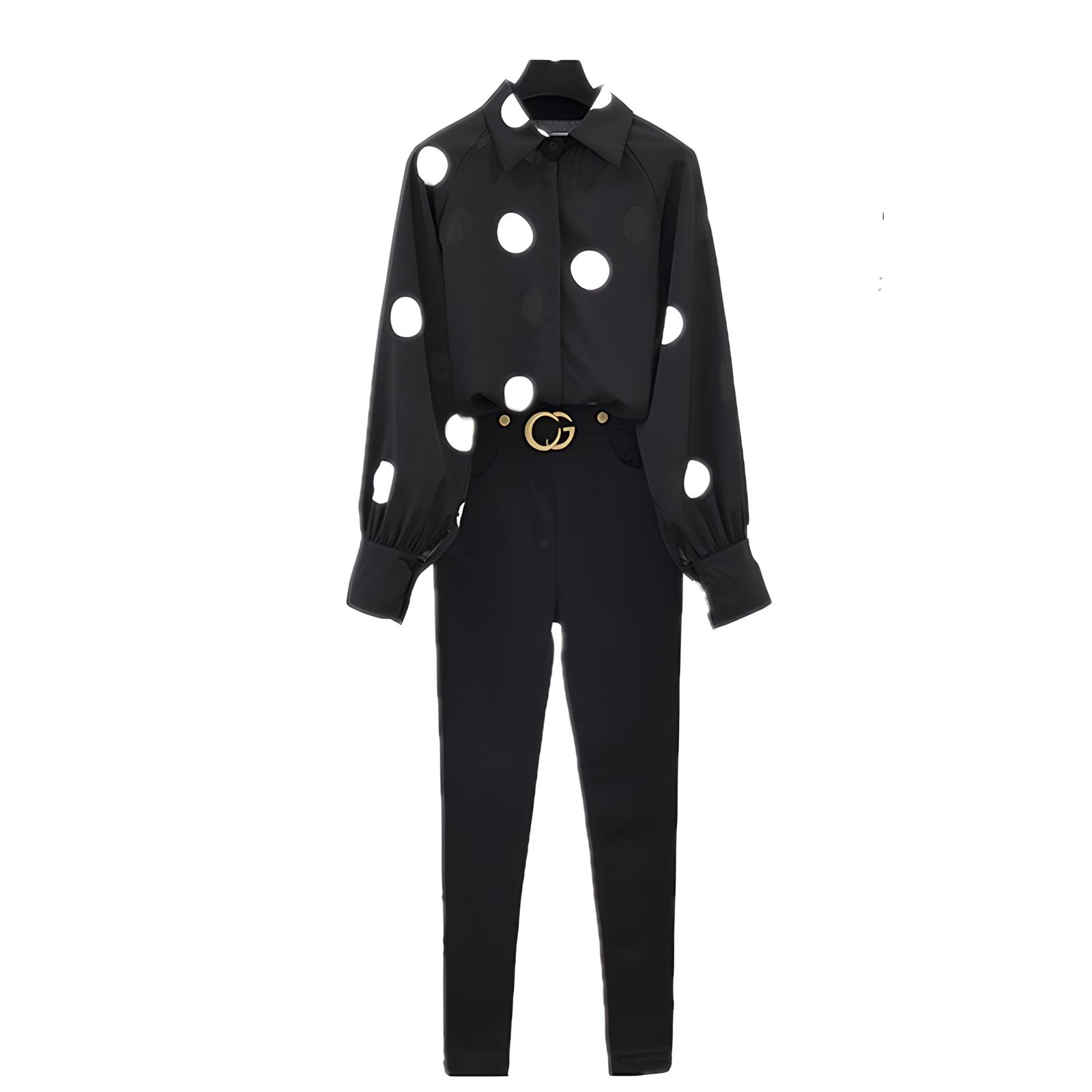Carmine Juneberry chiffon suit set ensemble featuring a flowing chiffon top and matching trousers in a stylish haute edition design.