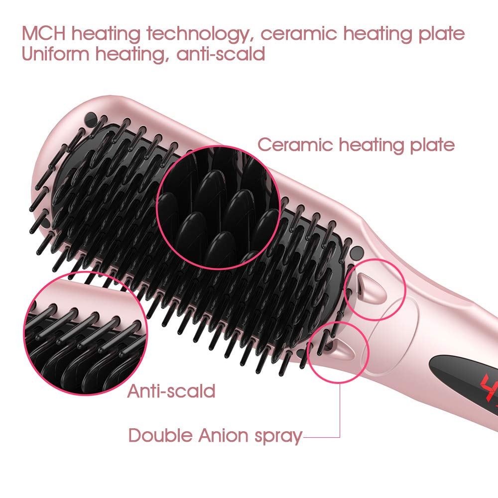 Lilac Milo Miropure 2-in-1 Ionic Hair Straightener Brush with ceramic plates and ergonomic handle, ready for styling.