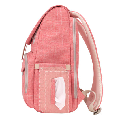 Maroon Chronos canvas diaper bag travel backpack with multiple compartments and adjustable straps, designed for parent on-the-go.