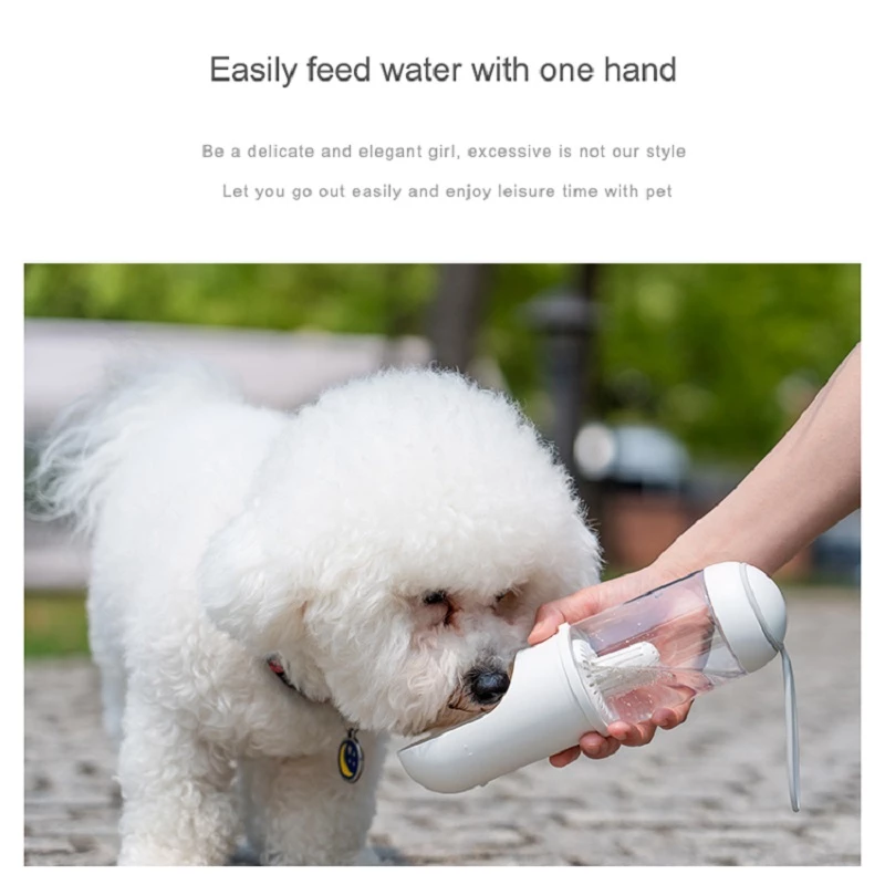 Lilac Milo outdoor travel pet water dispenser with bottle and spill-proof water tray for dogs and cats.