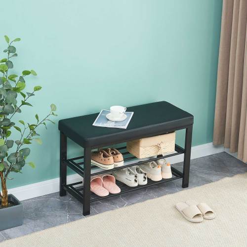 Teal Simba bedroom storage bench with a built-in shelf for shoes, featuring a cushioned top and open shoe storage compartment.