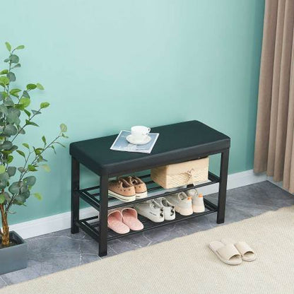 Teal Simba bedroom storage bench with a built-in shelf for shoes, featuring a cushioned top and open shoe storage compartment.