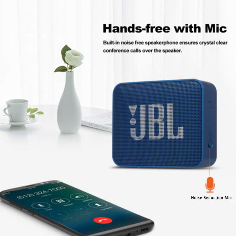 Lilac Milo IPX7 waterproof JBL GO 2 wireless Bluetooth speaker for outdoor use, showing its compact design and waterproof features.