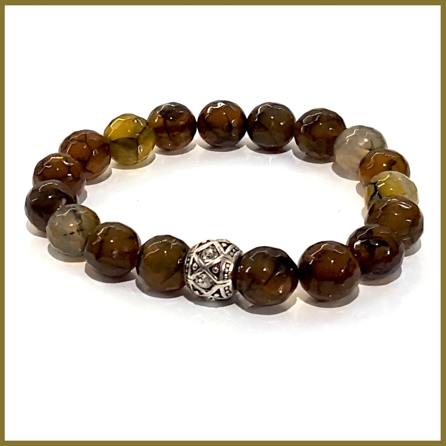 Maroon Smudge Agate Earthy Tones Bracelet with polished gemstone beads and adjustable cord strap.