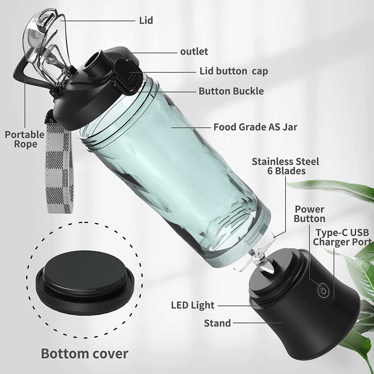 Lilac Milo 600ML waterproof electric juicer fruit mixer bottle blender for home and garden use, with a sleek design and secure lid.