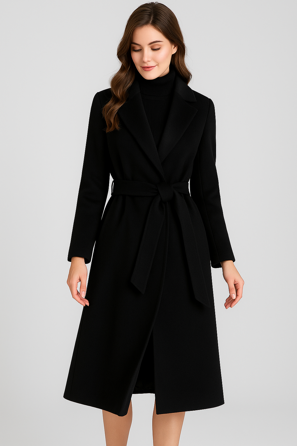 Korean wool coat for women by Carmine Juneberry, elegant autumn and winter jacket with a stylish, warm design.