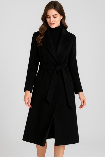 Korean wool coat for women by Carmine Juneberry, elegant autumn and winter jacket with a stylish, warm design.