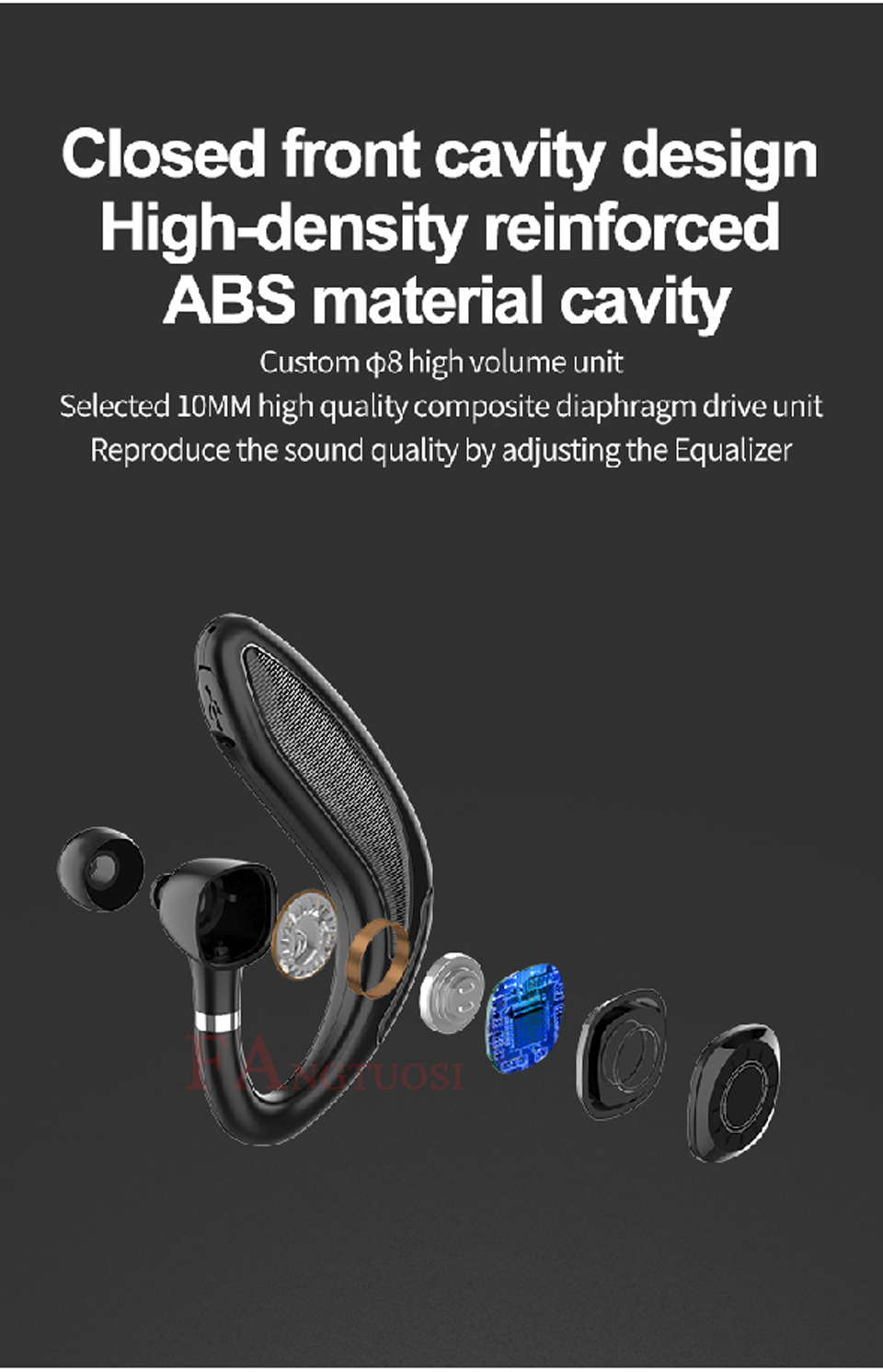 Teal Simba wireless Bluetooth 5.0 headset with long standby, handsfree audio device showing earbud and charging case.