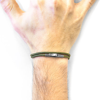 Khaki green Liverpool silver and rope bracelet by Magenta Sooty featuring woven rope and silver accents.