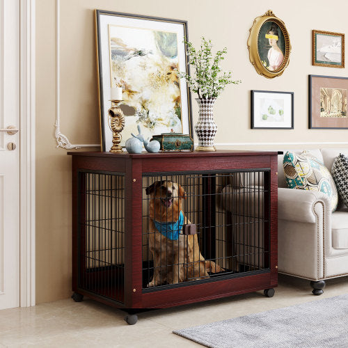 Teal Simba 39-inch furniture-style pet dog crate cage end table with wood finish and metal door, blending style and functionality.