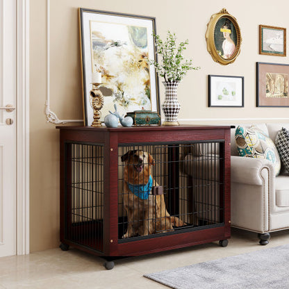 Teal Simba 39-inch furniture-style pet dog crate cage end table with wood finish and metal door, blending style and functionality.