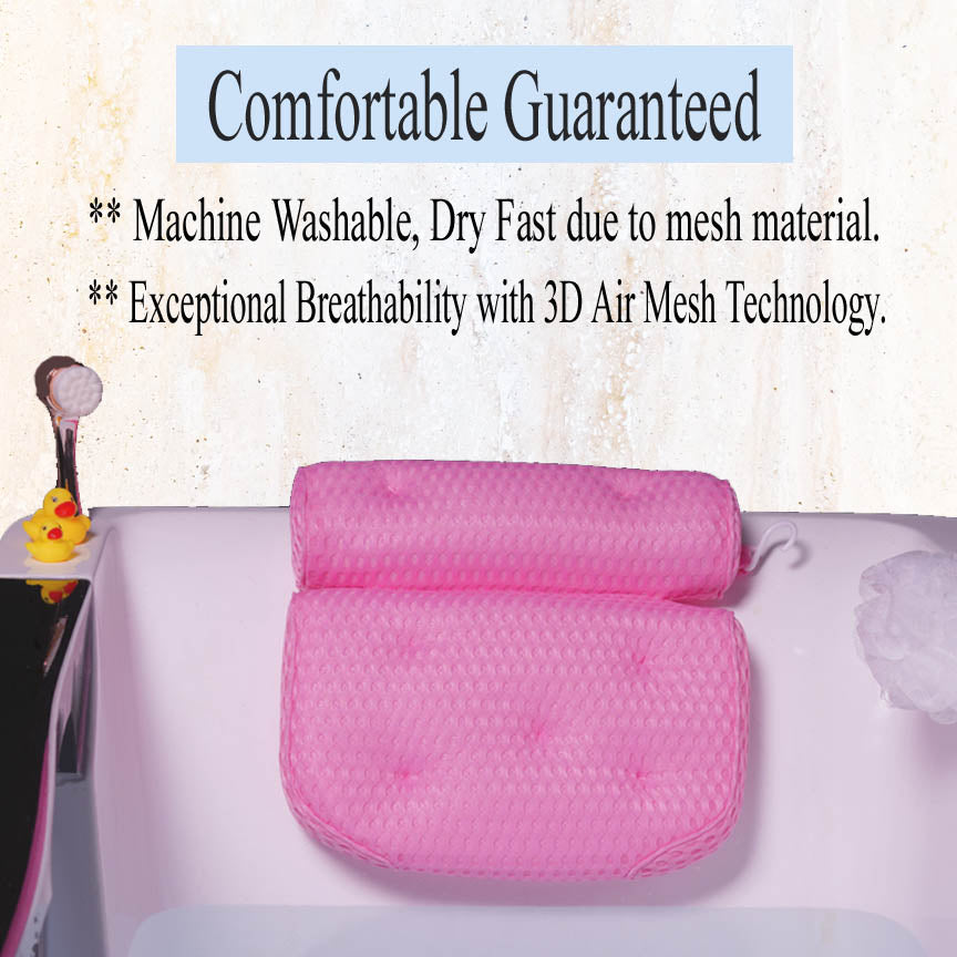 Pink Plum Charlie bath pillow with anti-slip suction cups and 4D mesh, designed for comfortable support in the bathtub.